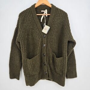 NWT $348 Faherty Olive Green Baby Alpaca Wool Cardigan Oversized Mens M Boho